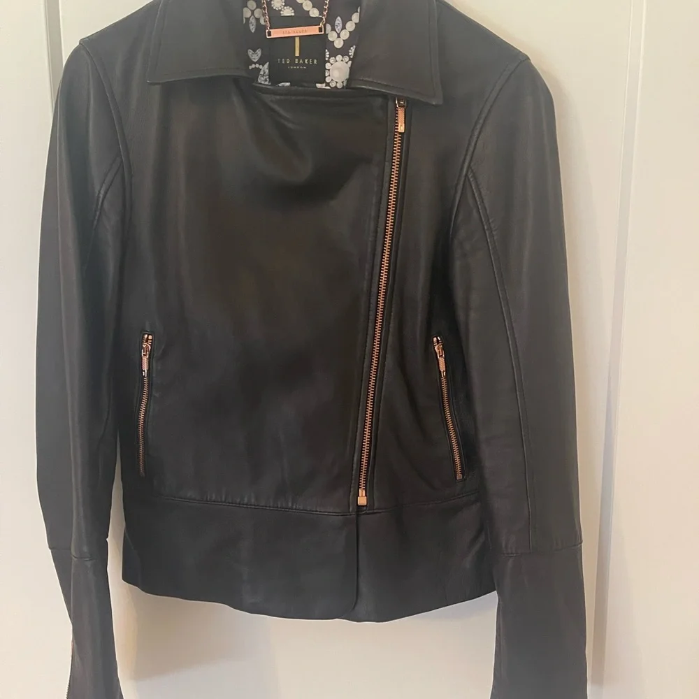Ted Baker Black Leather Biker Jacket - Picture 3 of 5